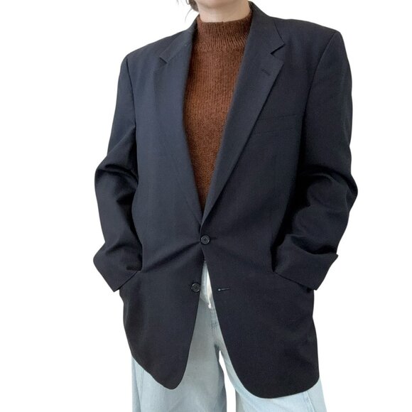 Vintage Unisex Burberry Blazer Navy Blue 100% Wool Sport Coat Sz 46R - Picture 7 of 10